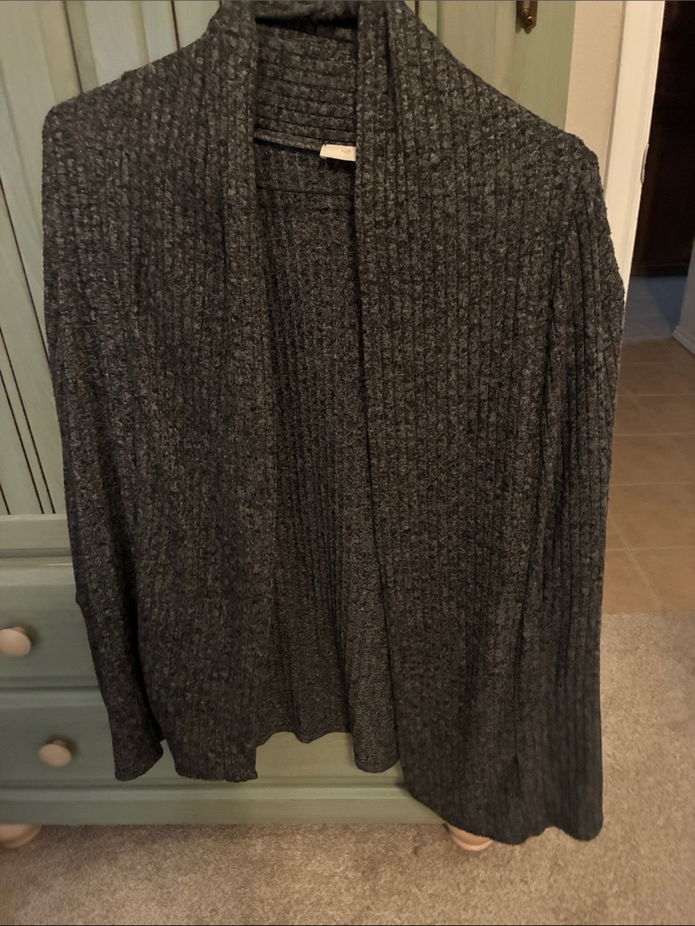 Open-Front Ribbed Cardigan Sweater - Charcoal Gray